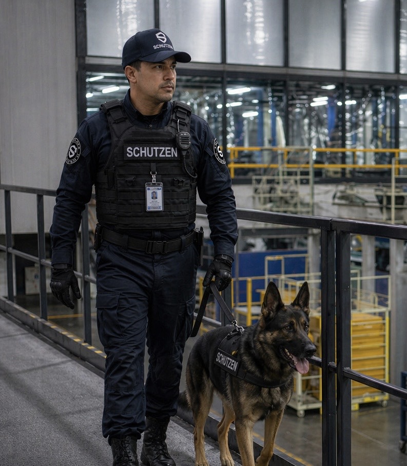 Binomio canino K-9 de Schutzen durante una operación de seguridad privada