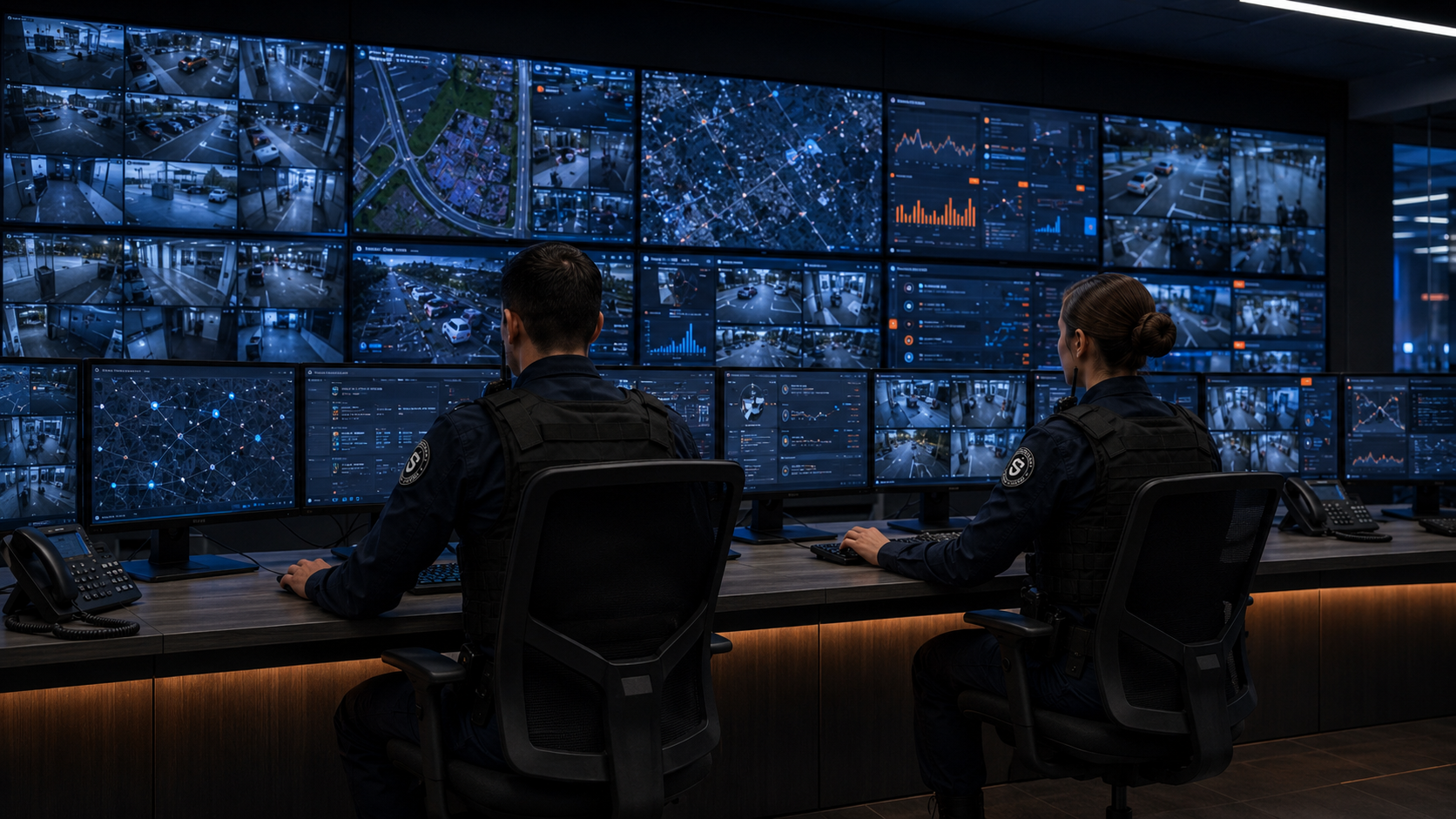 Centro de Control y Monitoreo Schutzen con operadores supervisando instalaciones en tiempo real